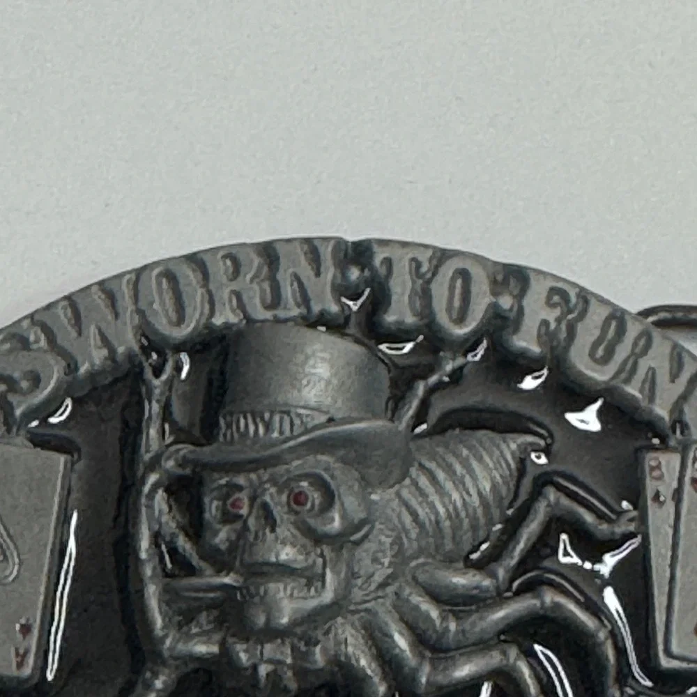 Skull Spider Belt Buckle Sworn to Fun‎ Loyal to None Poker Cards Pewter 1995